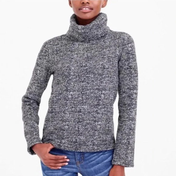 J. Crew Factory Funnel Neck Fleece Lined Pullover Sweater Plaid XS h1549 - Picture 2 of 15